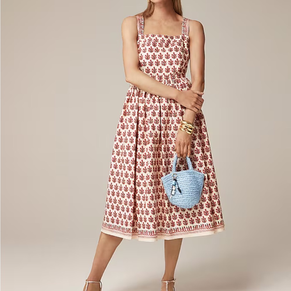 J. Crew Floral Print Midi Dress in Red and White
